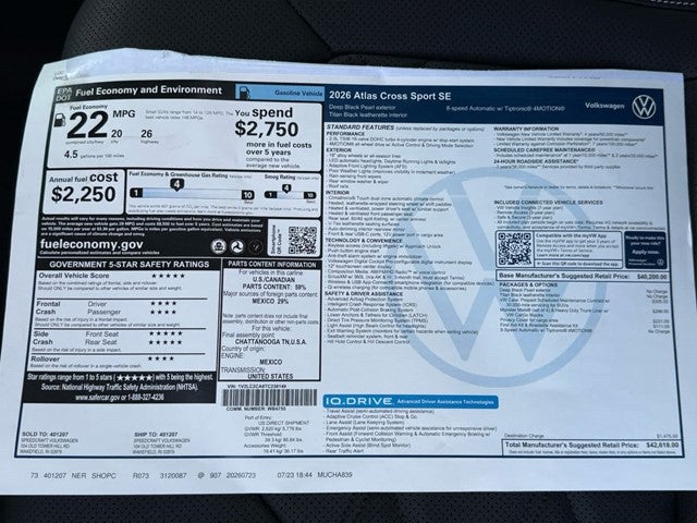 2026 Volkswagen Atlas Cross Sport 2.0T SE